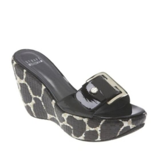 Stuart Weitzman Clipper Giraffe Slip On Platform Buckle Wedge Sandals, Size 7.5 - Picture 11 of 11